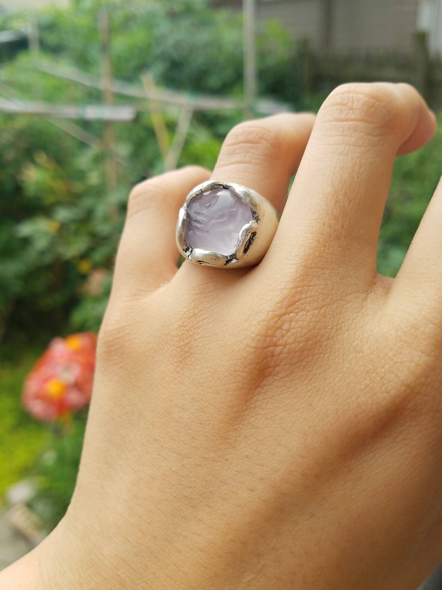 Tribal fish amethyst wax seal signet ring