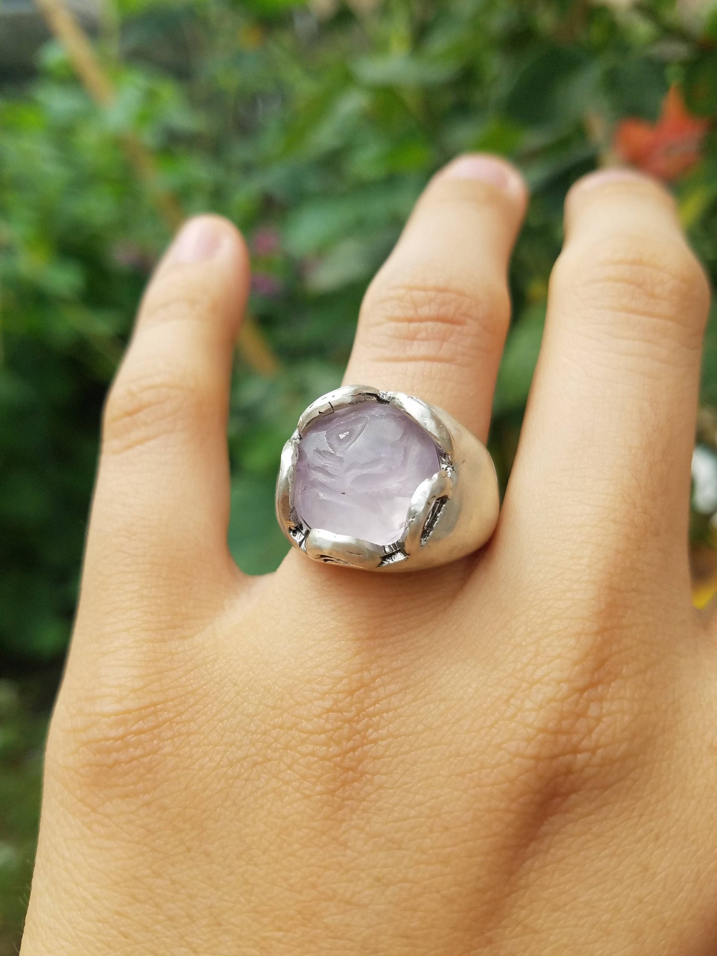 Tribal fish amethyst wax seal signet ring