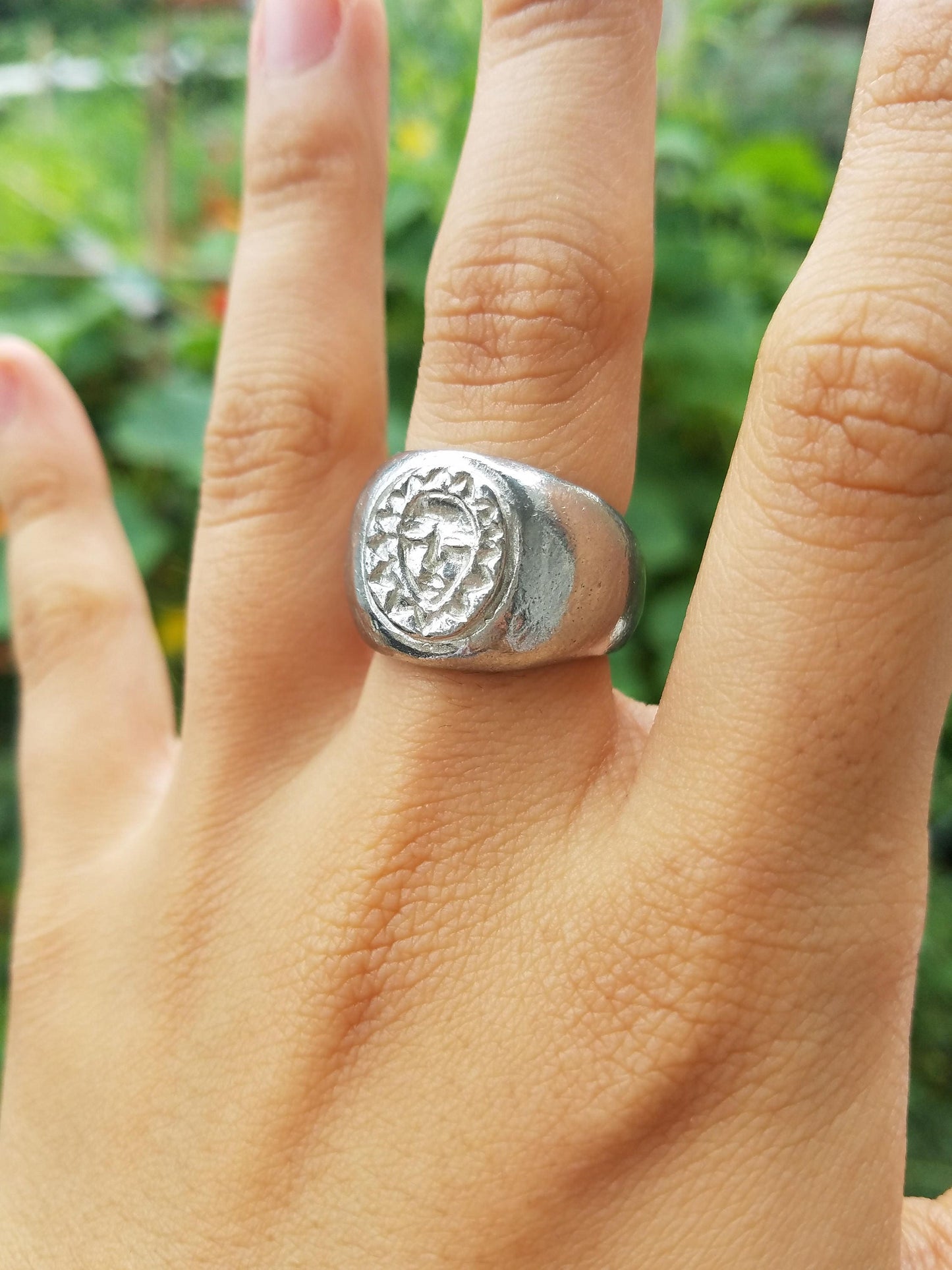 Sun mask wax seal signet ring