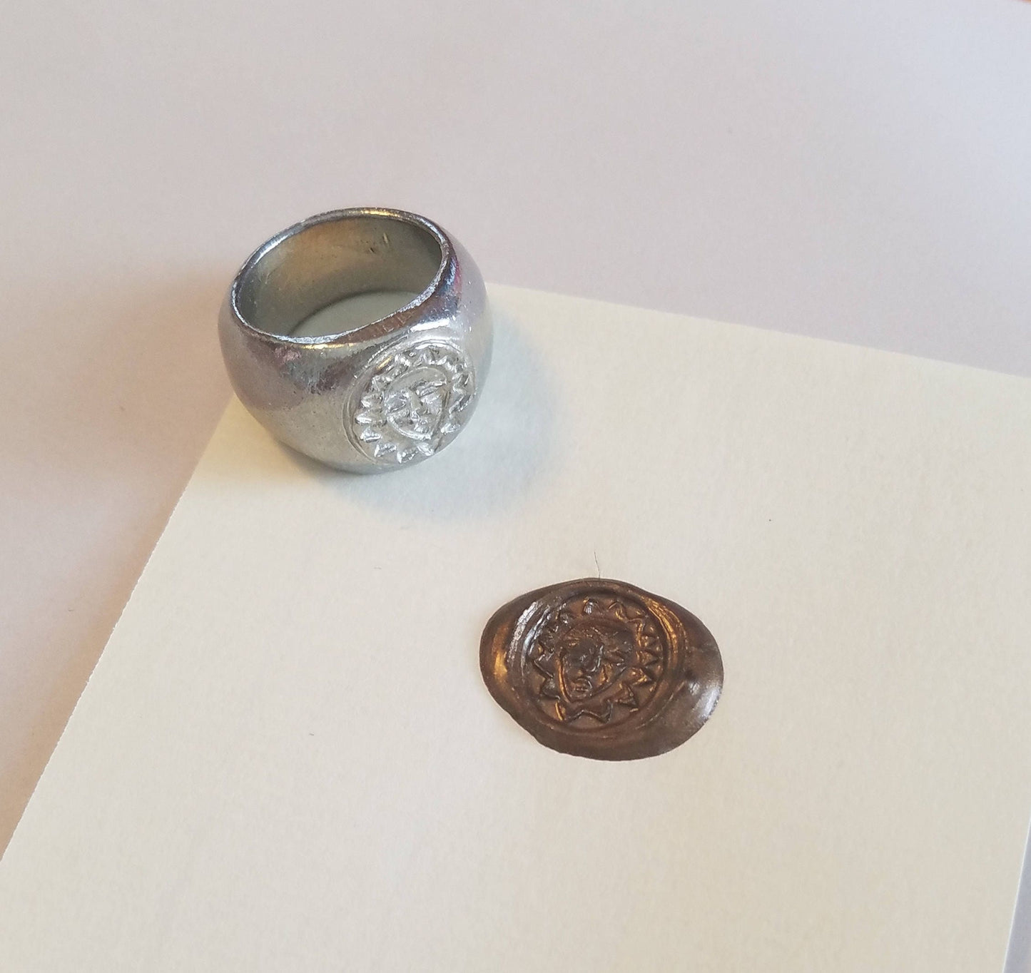 Sun mask wax seal signet ring