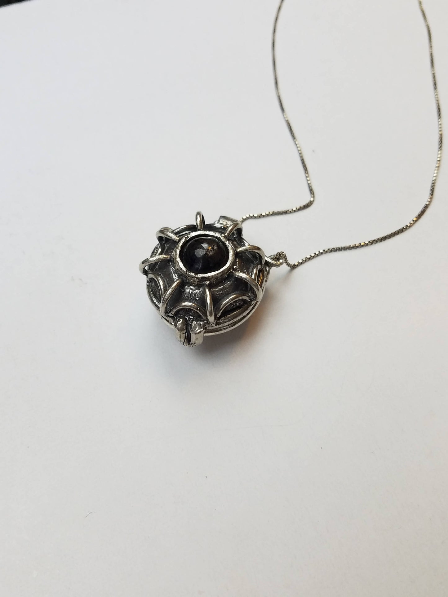 Black sapphire rustic silver locket