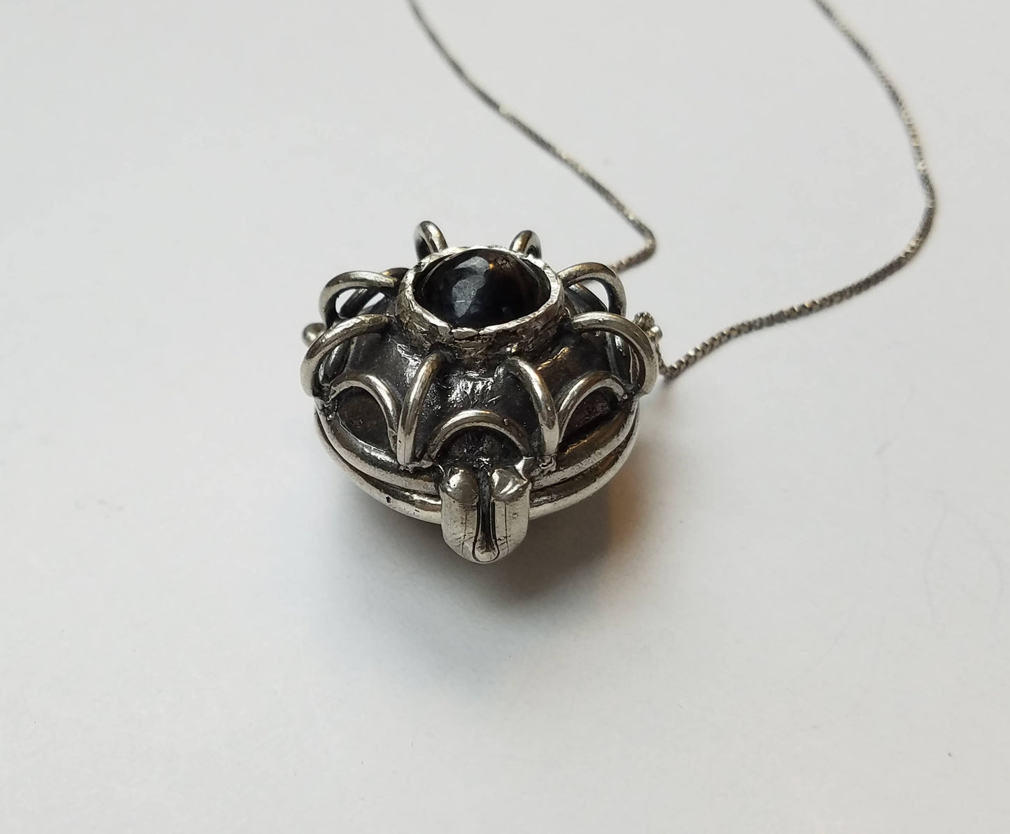 Black sapphire rustic silver locket