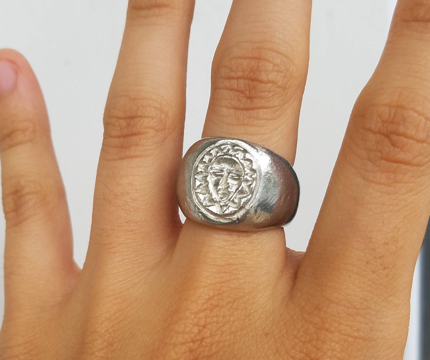 Sun mask wax seal signet ring