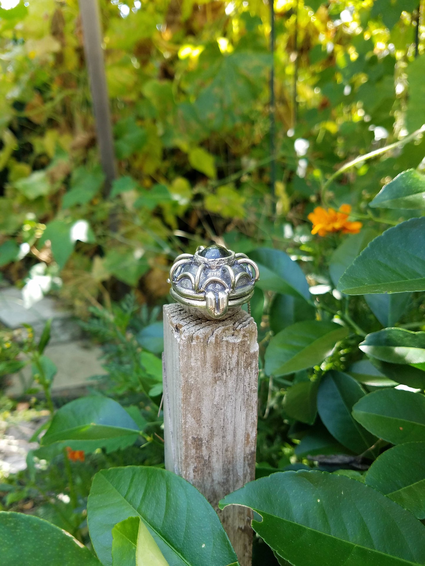 Black sapphire rustic silver locket