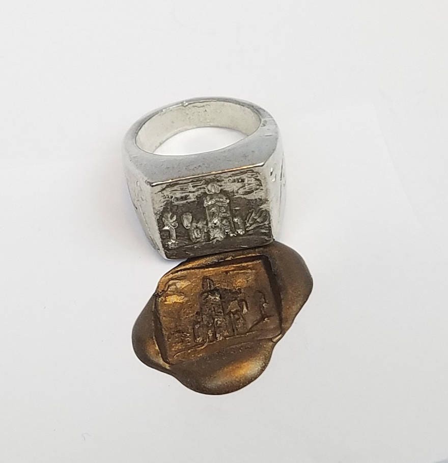 Castle wax seal signet ring