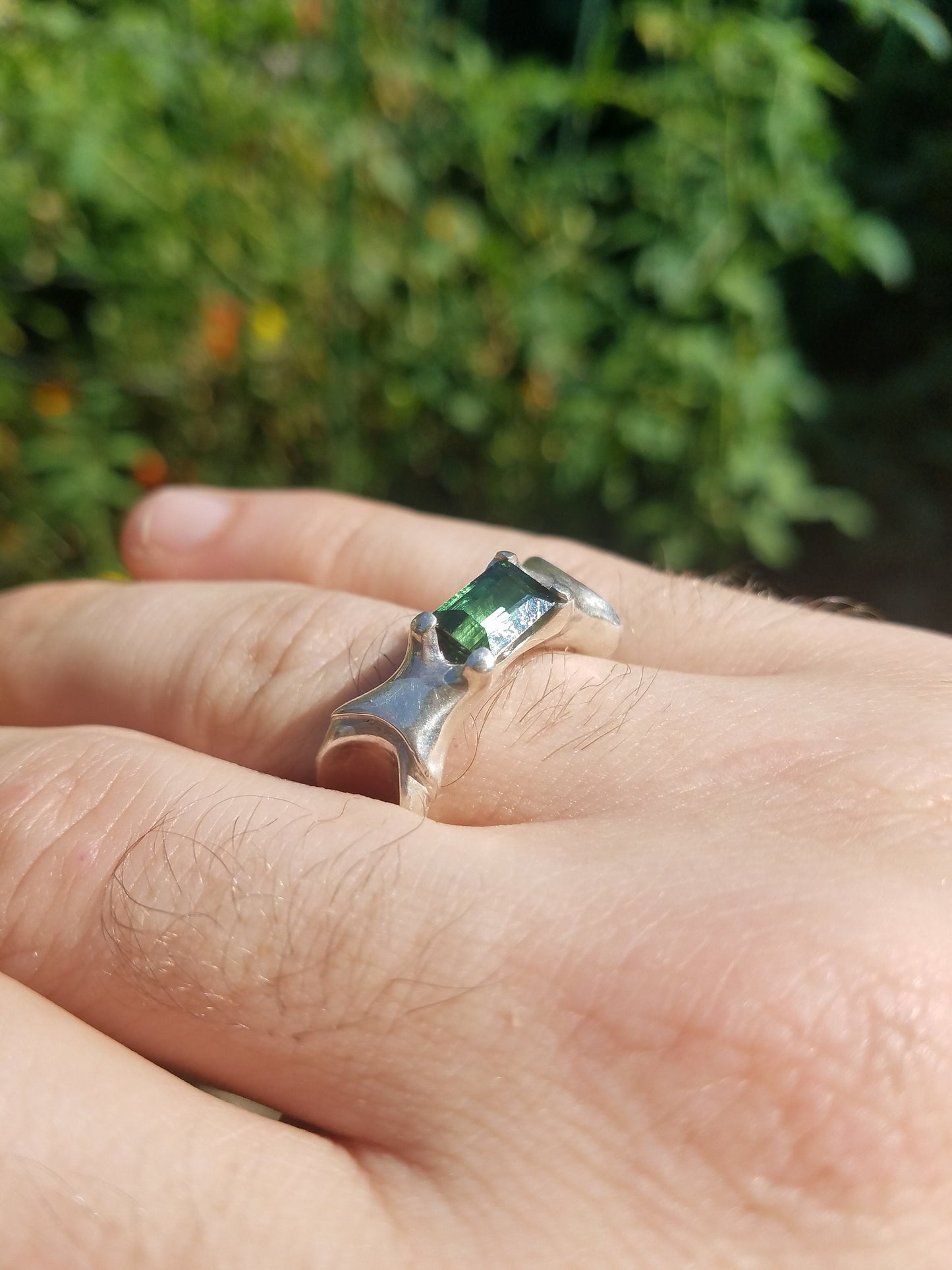 Floral green tourmaline ring