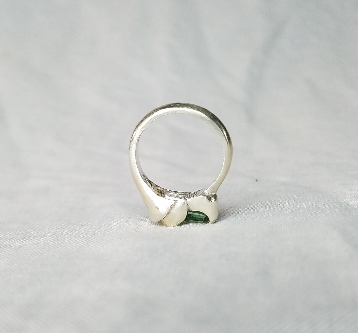 Floral bell green tourmaline sterling silver ring