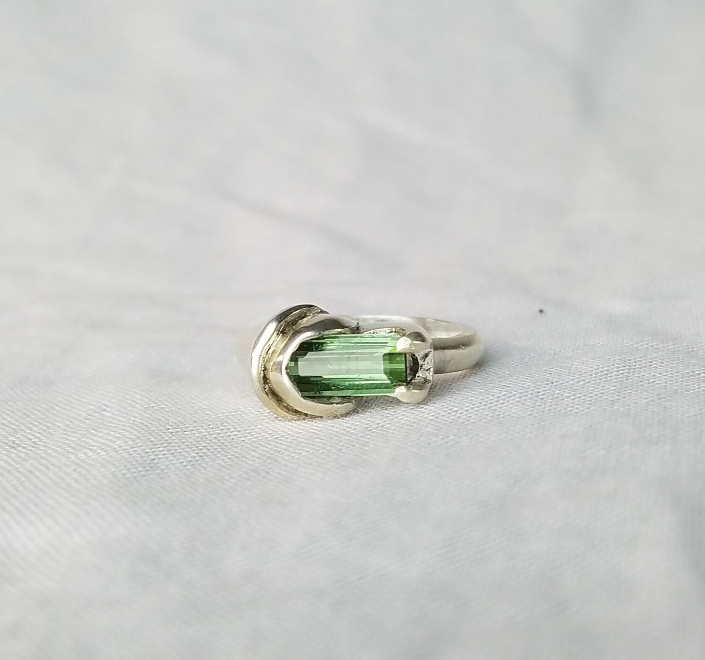 Floral bell green tourmaline sterling silver ring