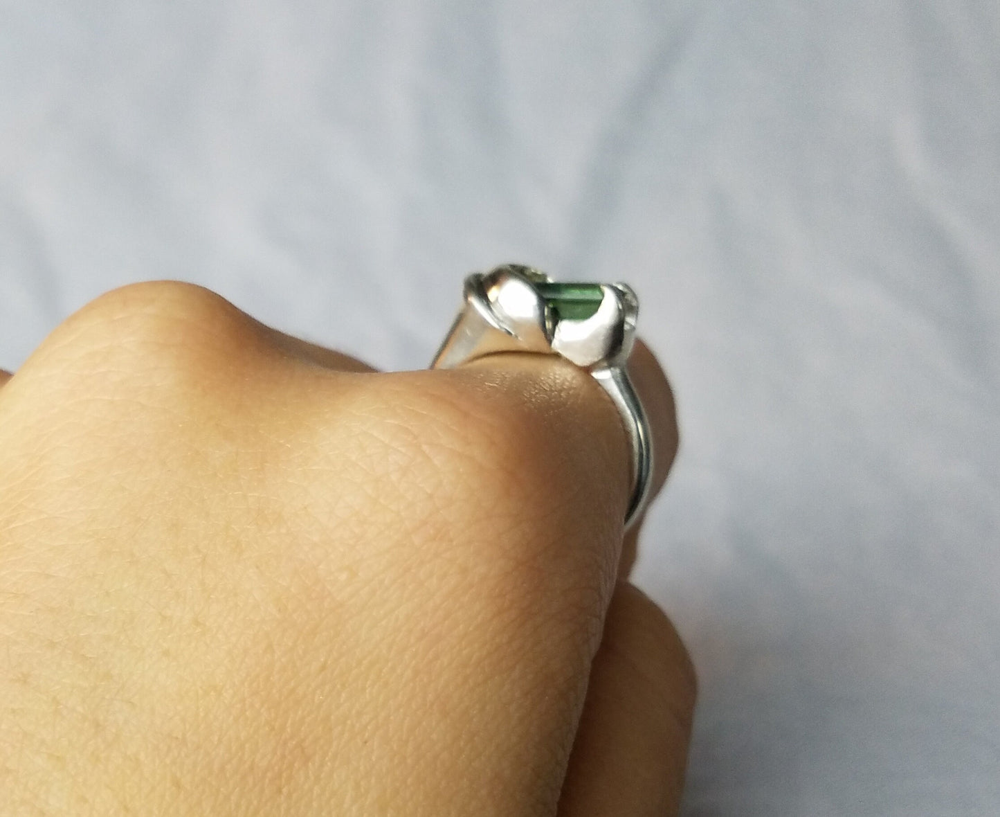 Floral bell green tourmaline sterling silver ring