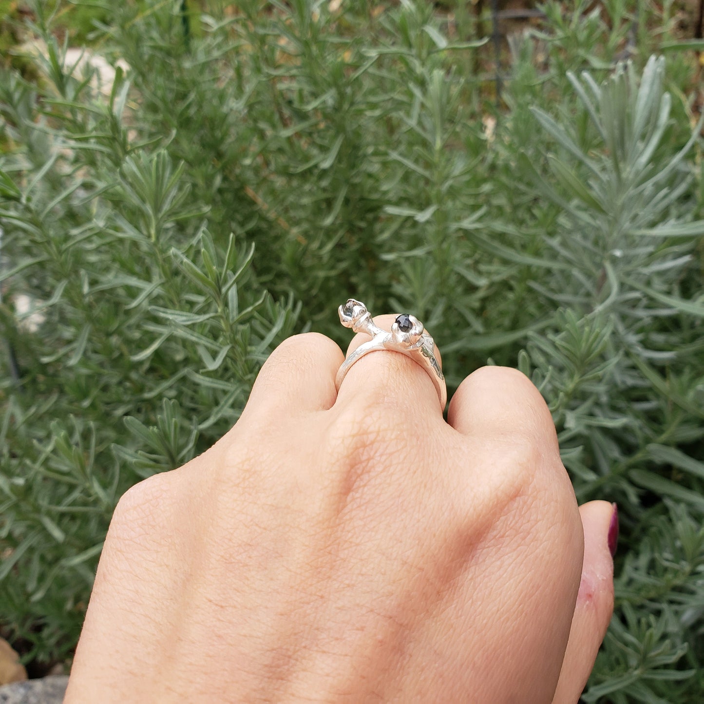 Sapphire briolette berry vine ring