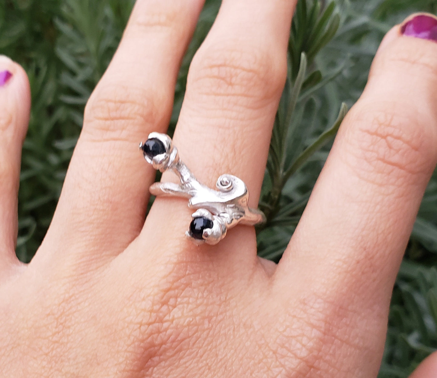 Sapphire briolette berry vine ring