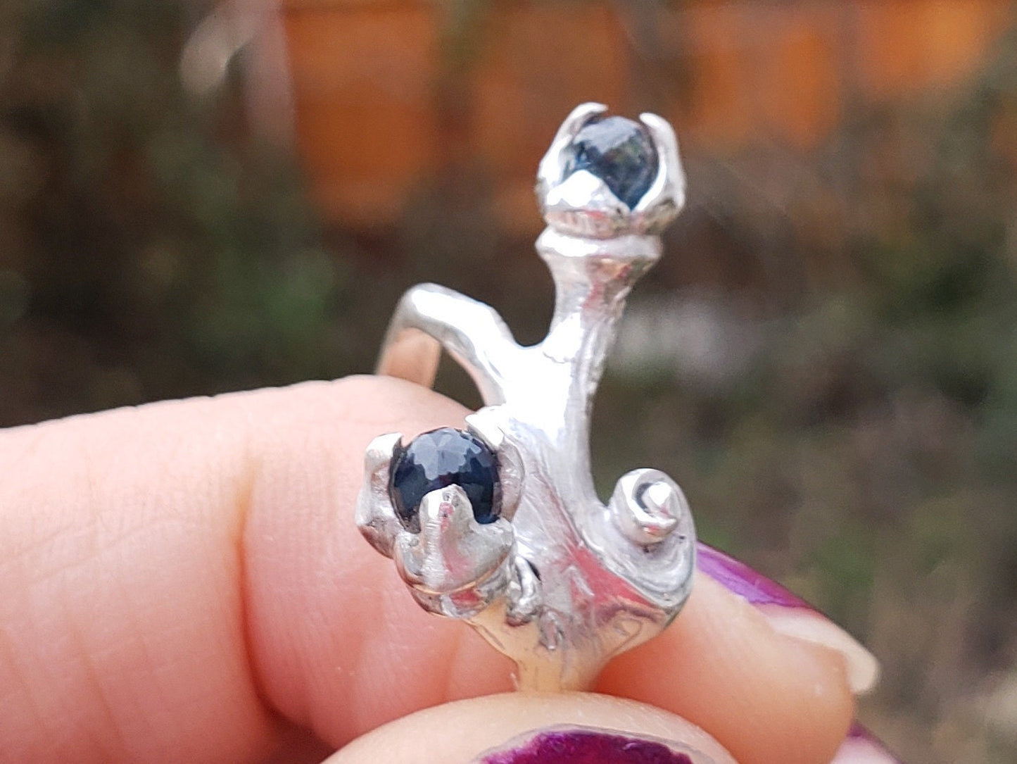 Sapphire briolette berry vine ring