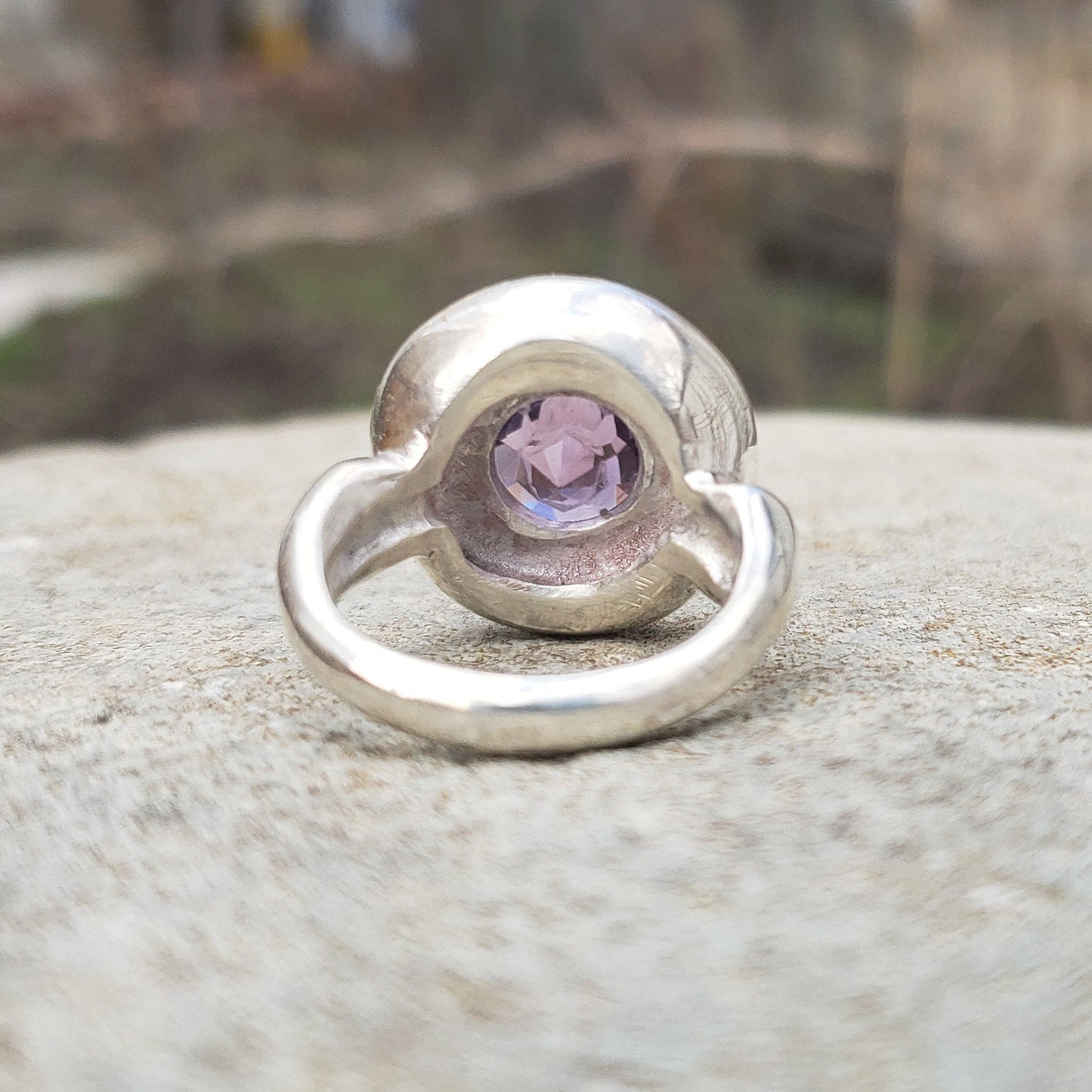 Amethyst pentagonal burst ring