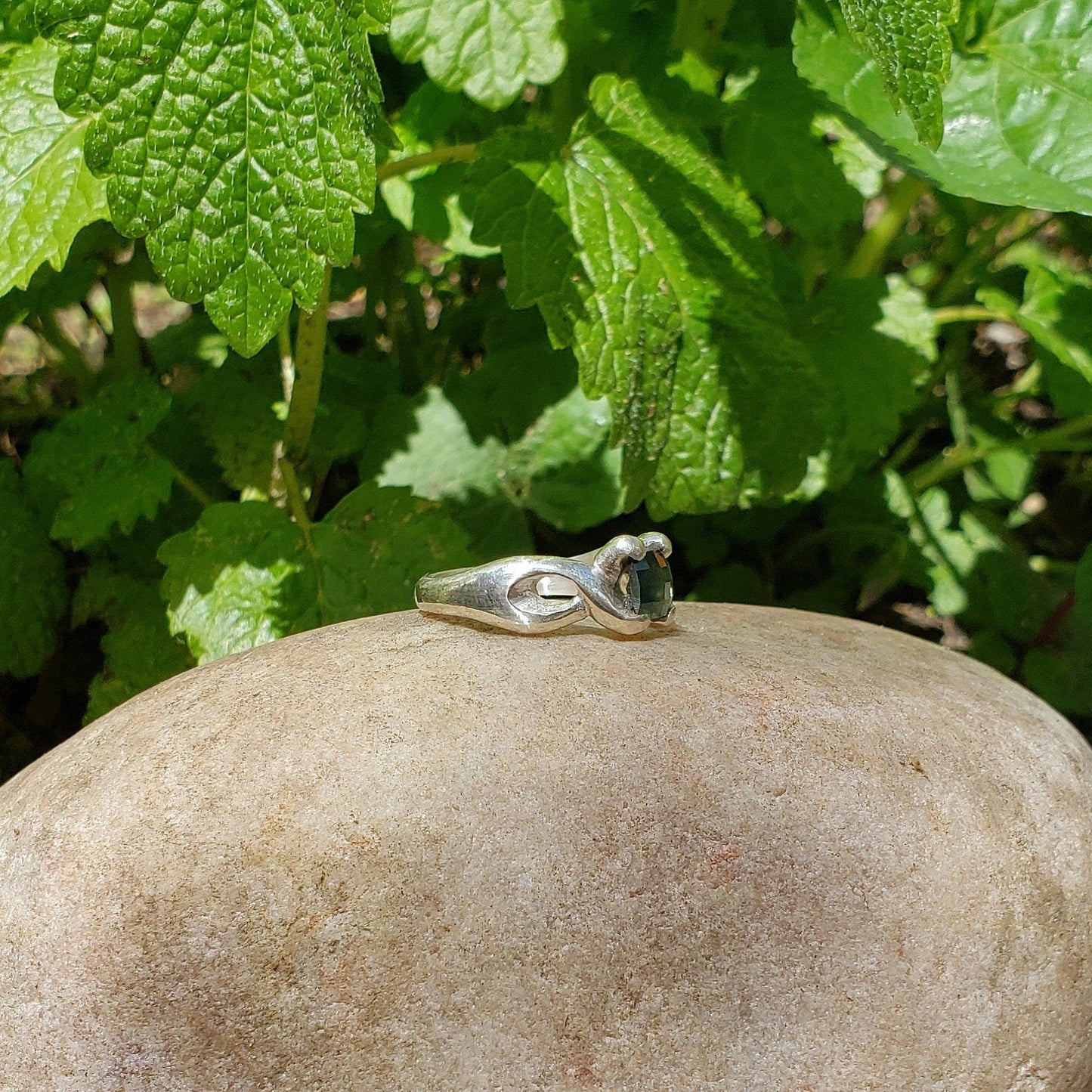 Greenish Blue natural checkerboard Sapphire ring