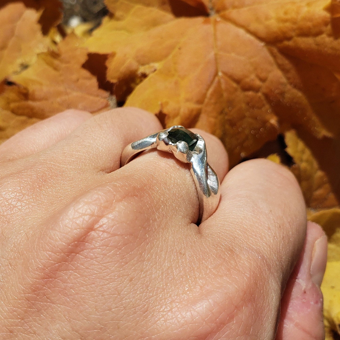 Greenish Blue natural checkerboard Sapphire ring