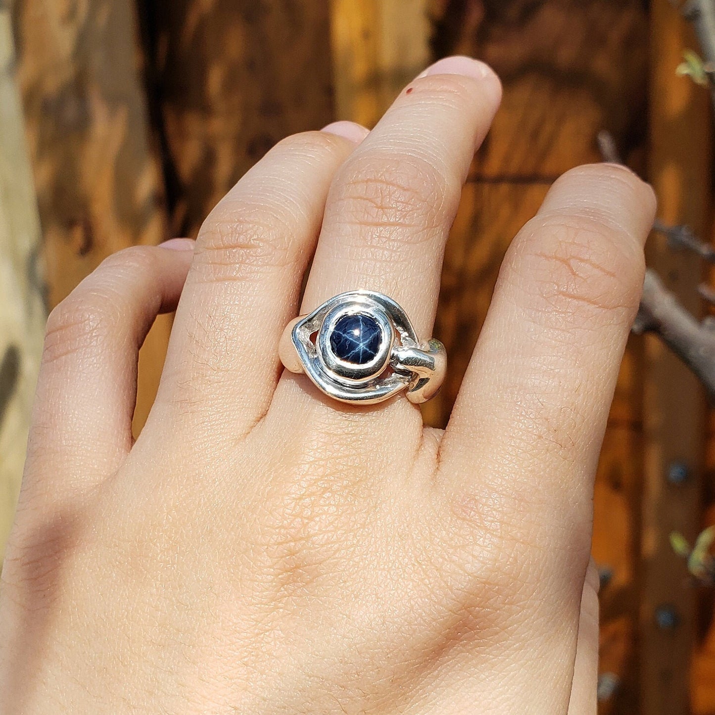 Star Sapphire sterling silver expose ring