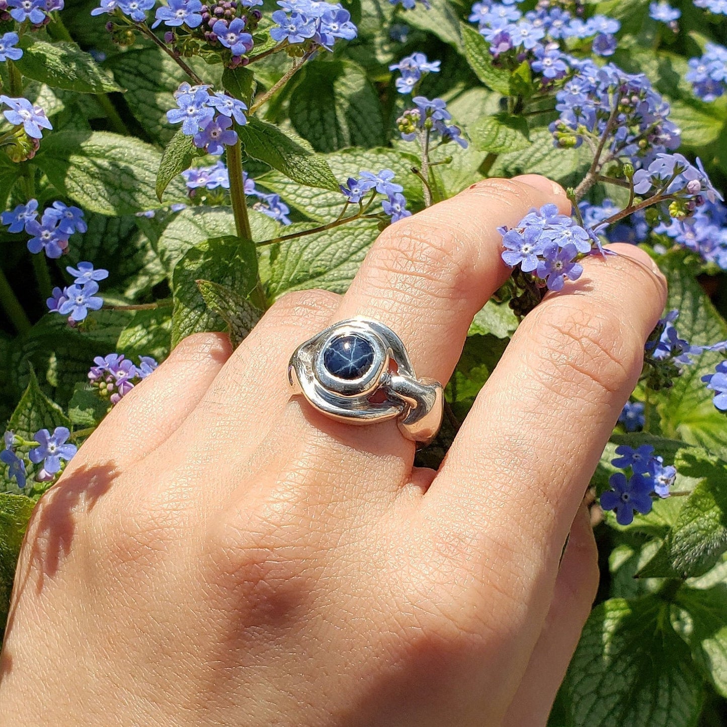 Star Sapphire sterling silver expose ring