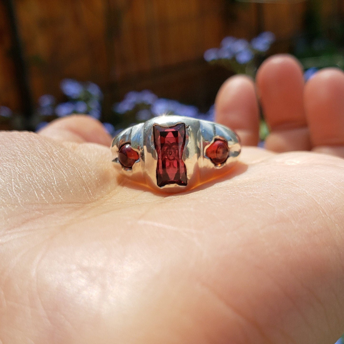 Rhodolite Reverse Intaglio Face ring