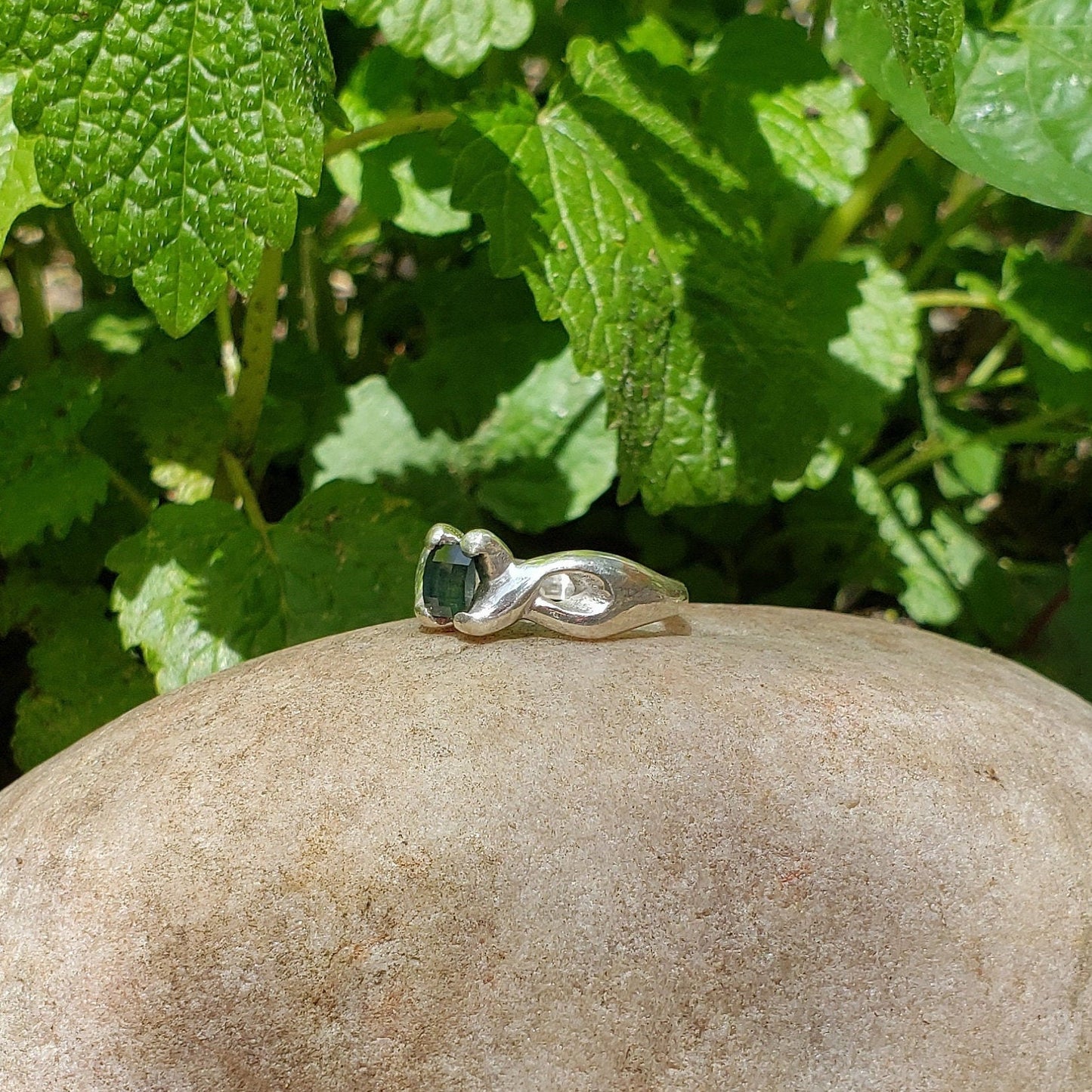 Greenish Blue natural checkerboard Sapphire ring