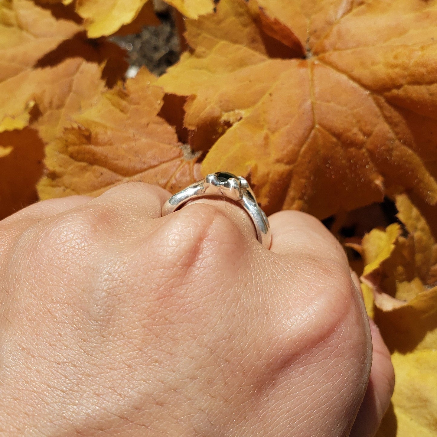 Greenish Blue natural checkerboard Sapphire ring