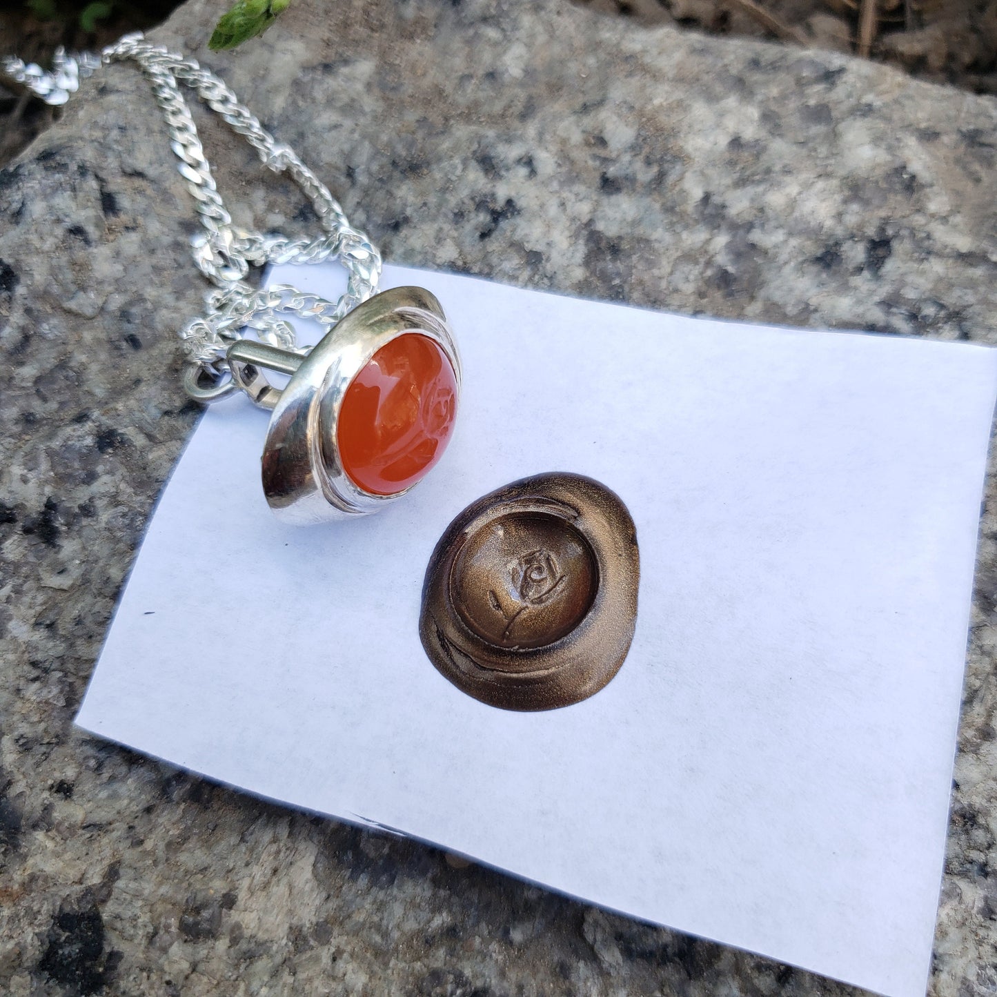 Carnelian rose hinged wax seal pendant