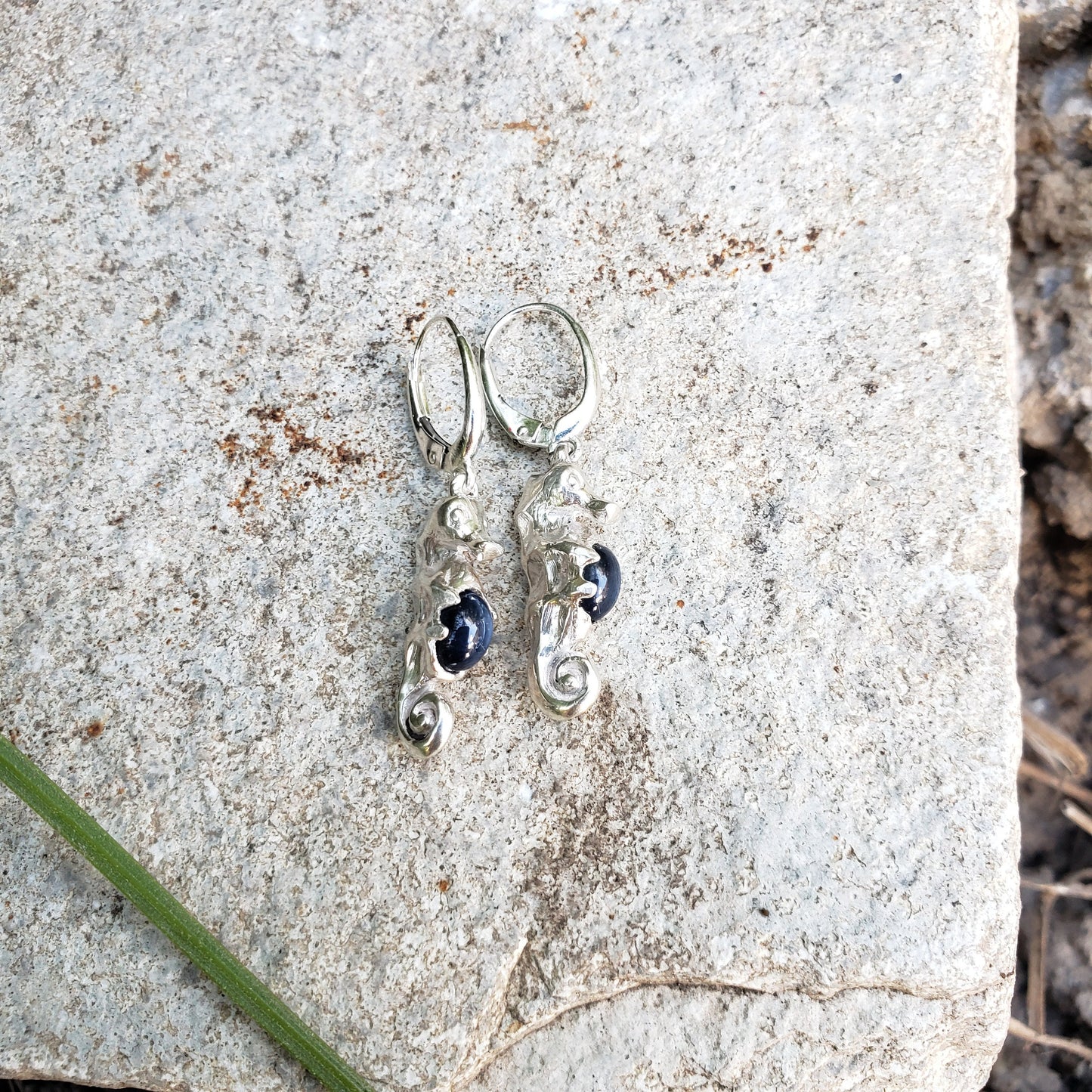 Star sapphire seahorse earrings