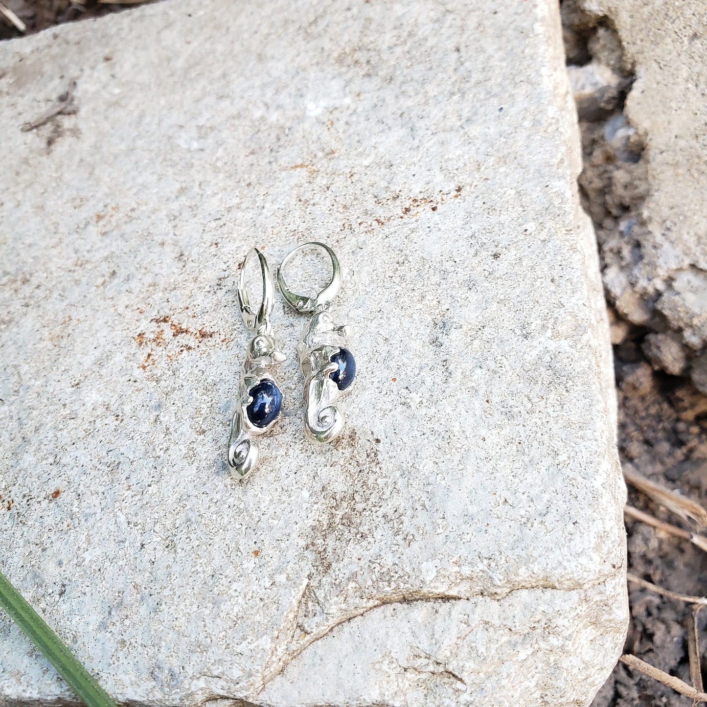 Star sapphire seahorse earrings