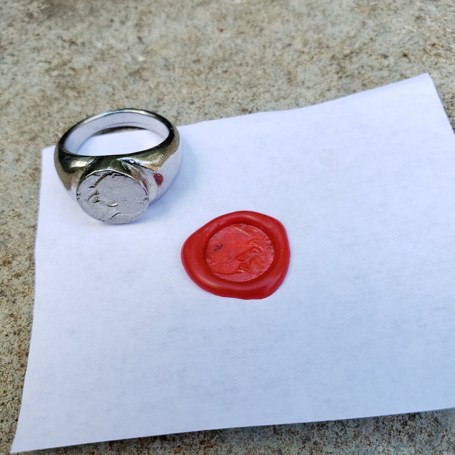 Crescent moon face wax seal signet ring