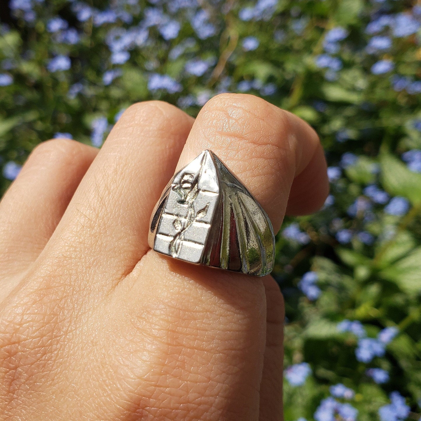 Rose blooming in the window wax seal signet ring