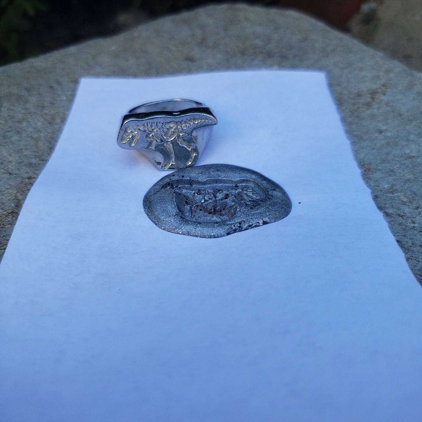 T-Rex fossil wax seal signet ring