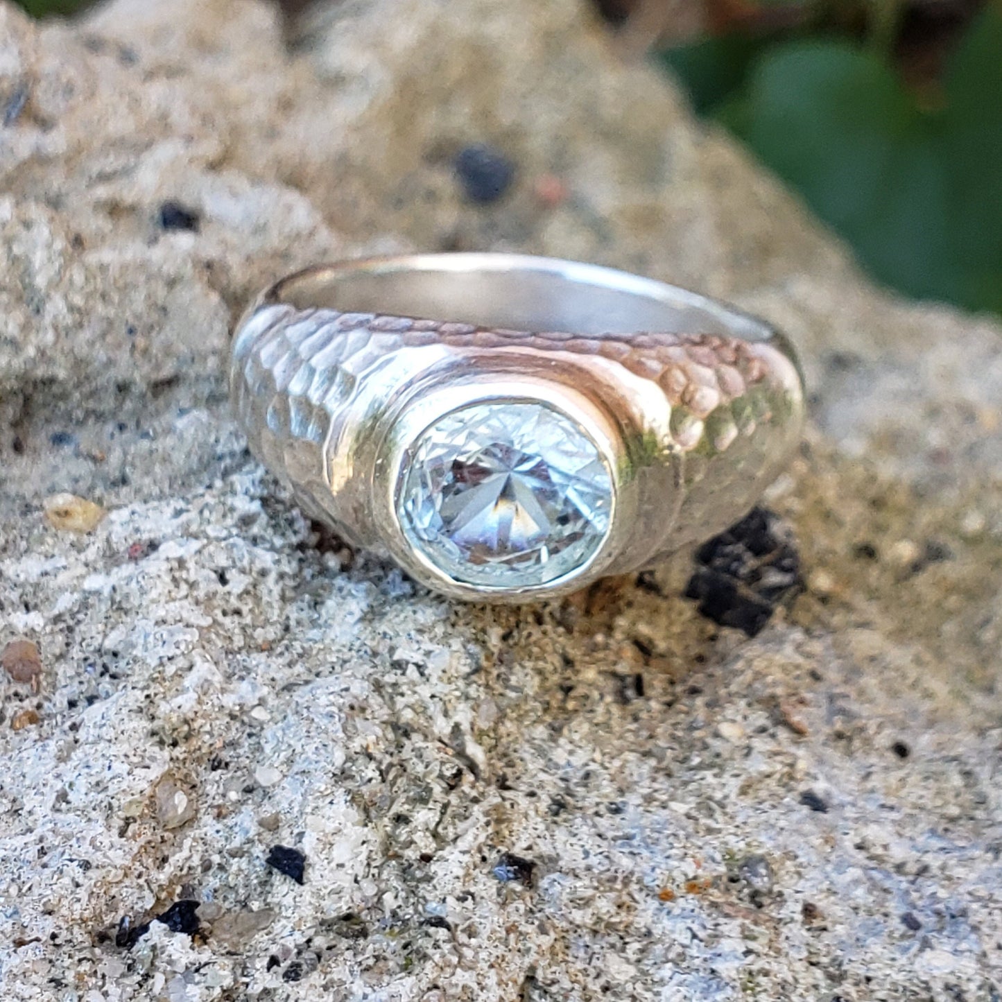 3 flying geese aquamarine ring