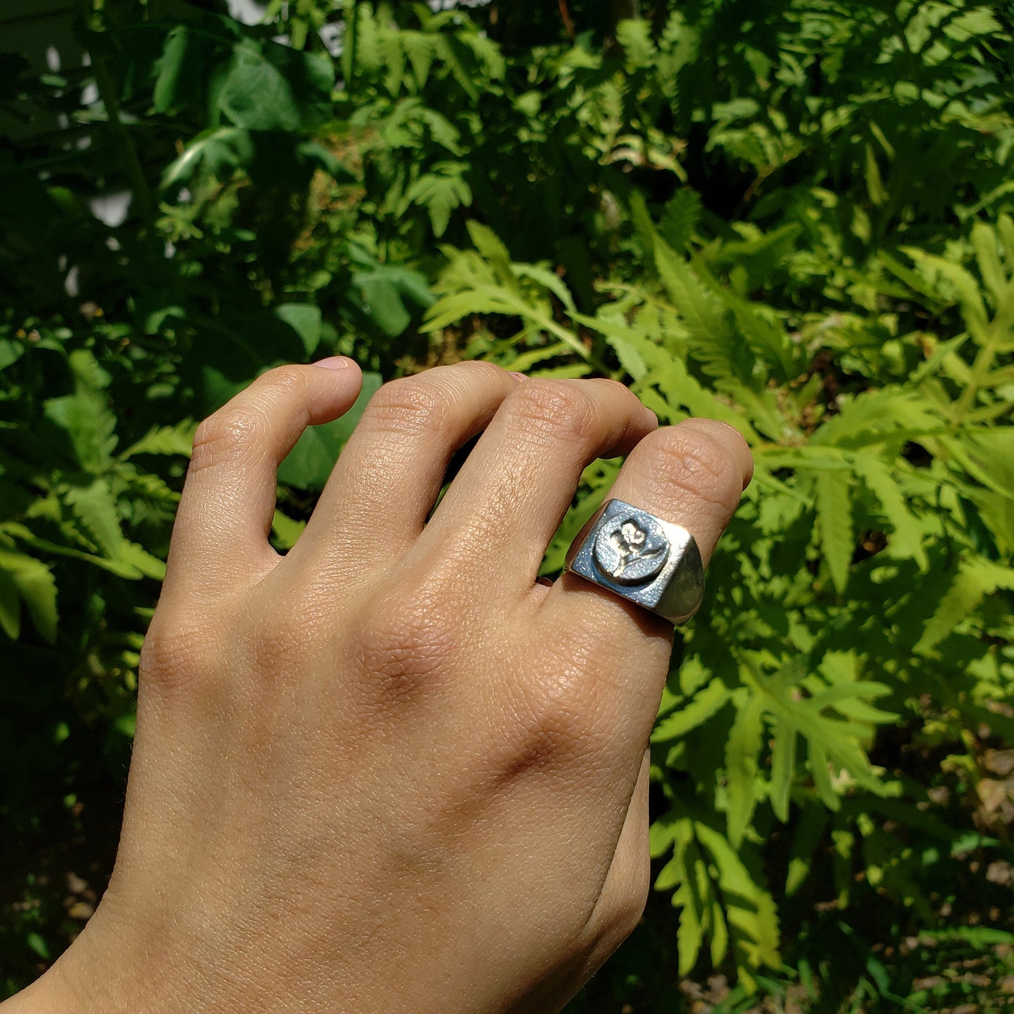 5 petal geranium wax seal signet ring