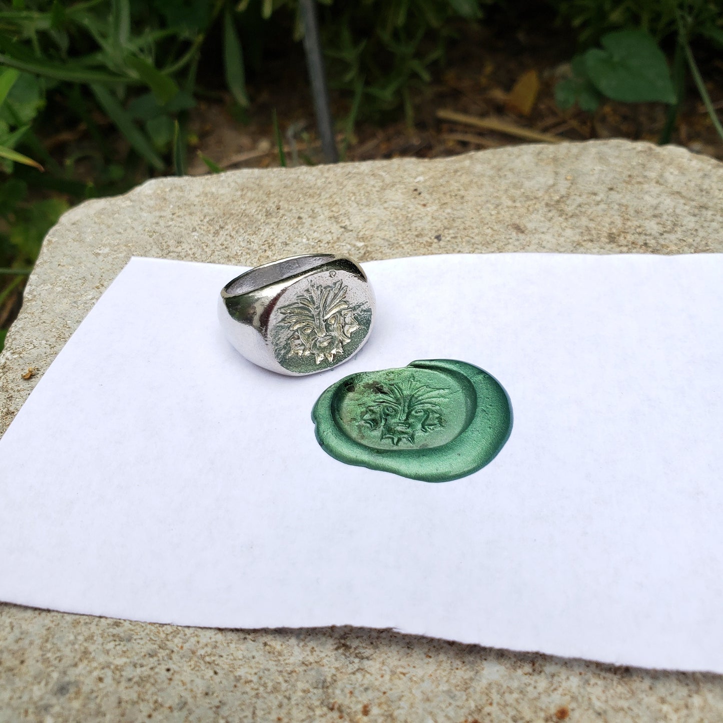 green man wax seal signet ring