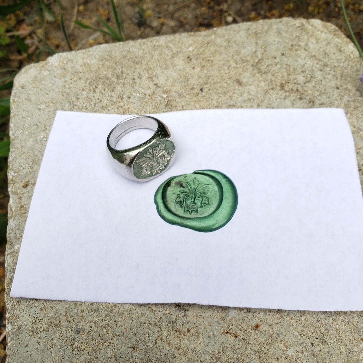 green man wax seal signet ring