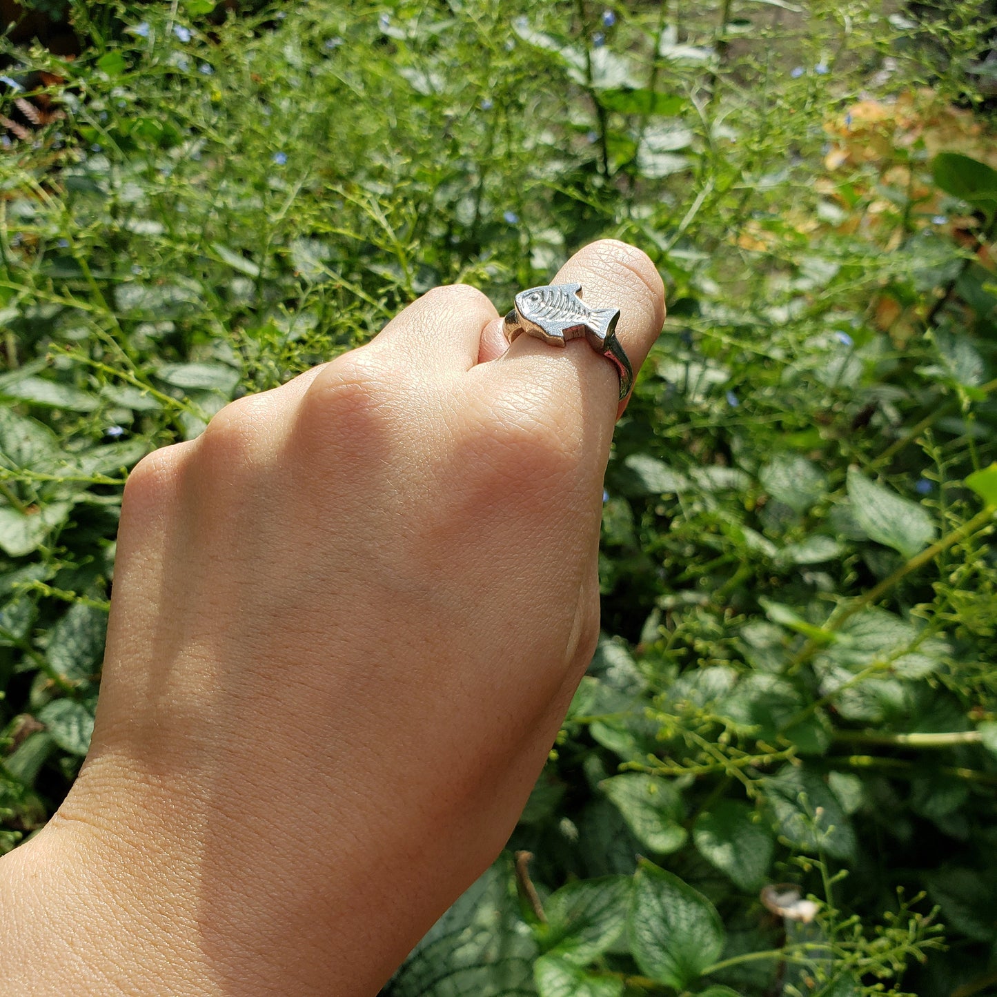 Fish skeleton wax seal signet ring