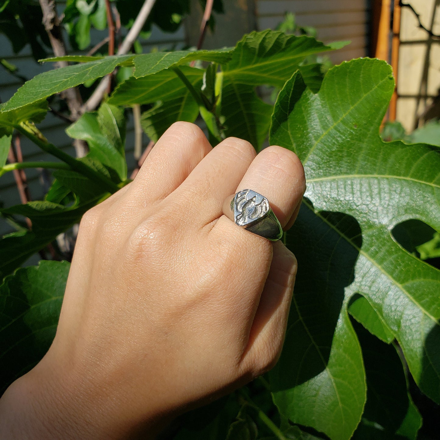 Rising phoenix wax seal signet ring