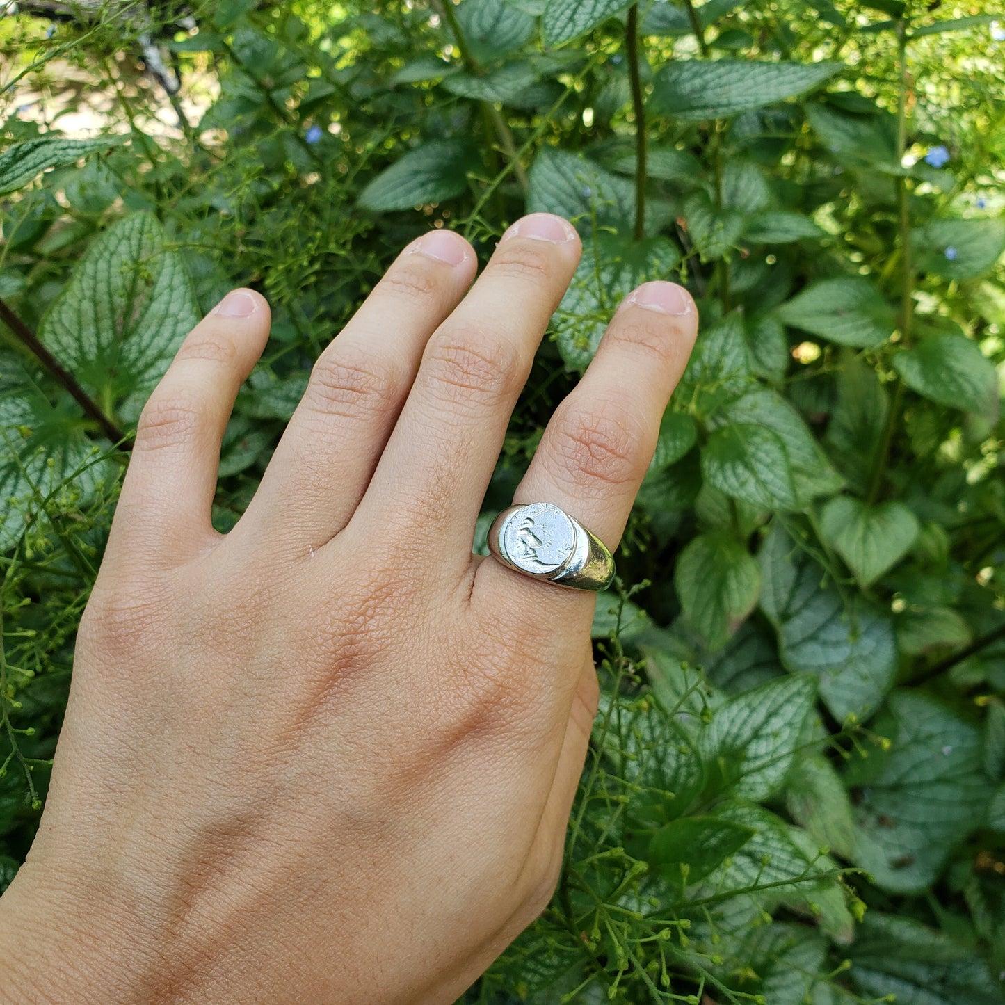 Crescent moon face wax seal signet ring