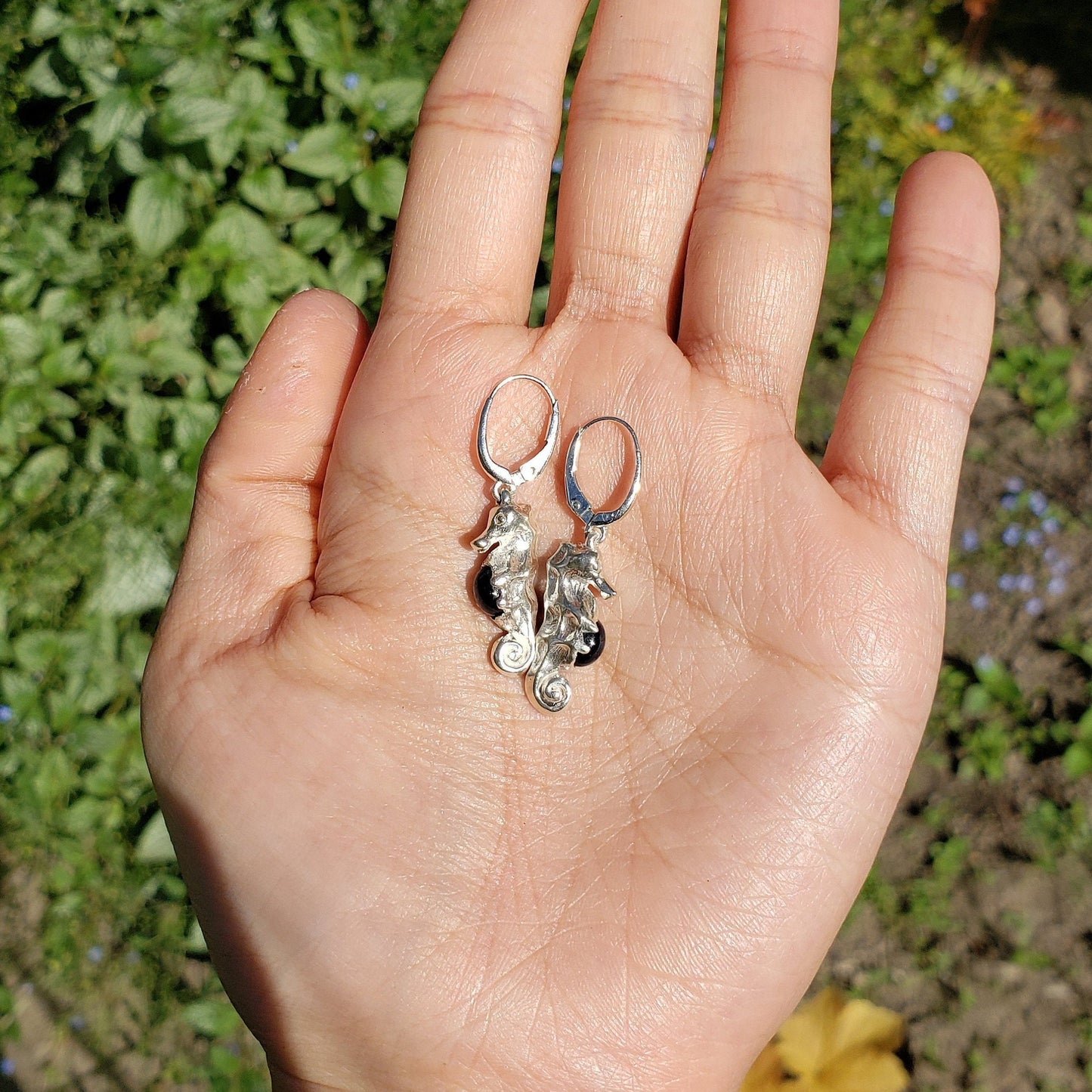 Star sapphire seahorse earrings