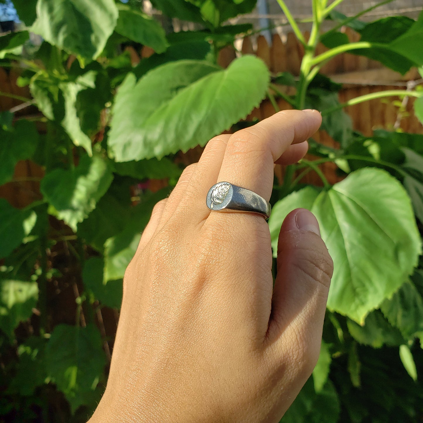 Birch leaf wax seal signet ring