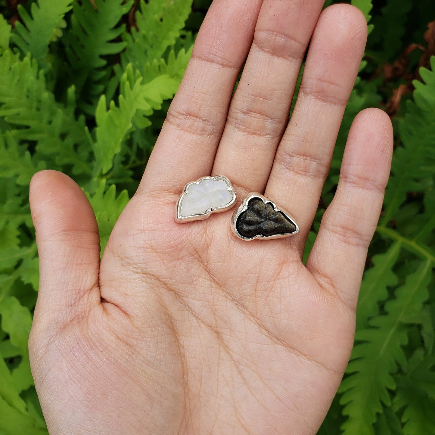 Moonstone and Obsidian Cloud earrings