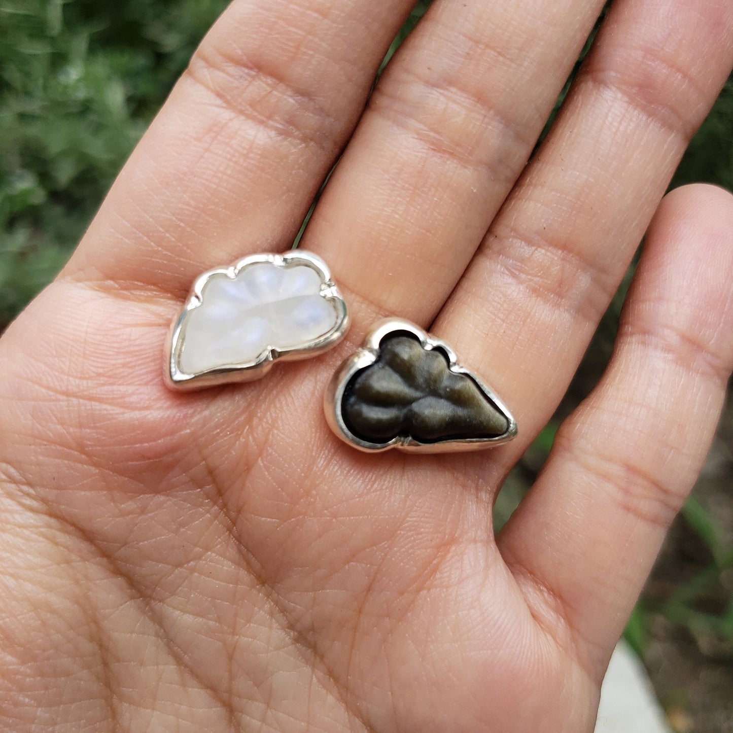 Moonstone and Obsidian Cloud earrings