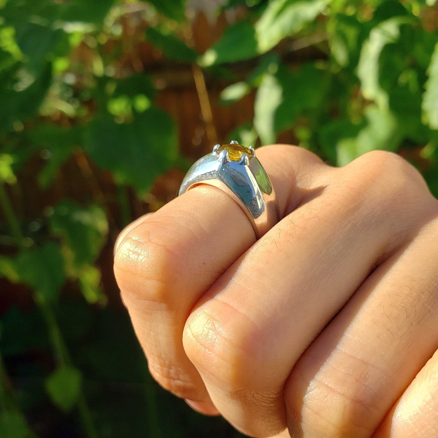 Pentagonal honey yellow mali garnet ring