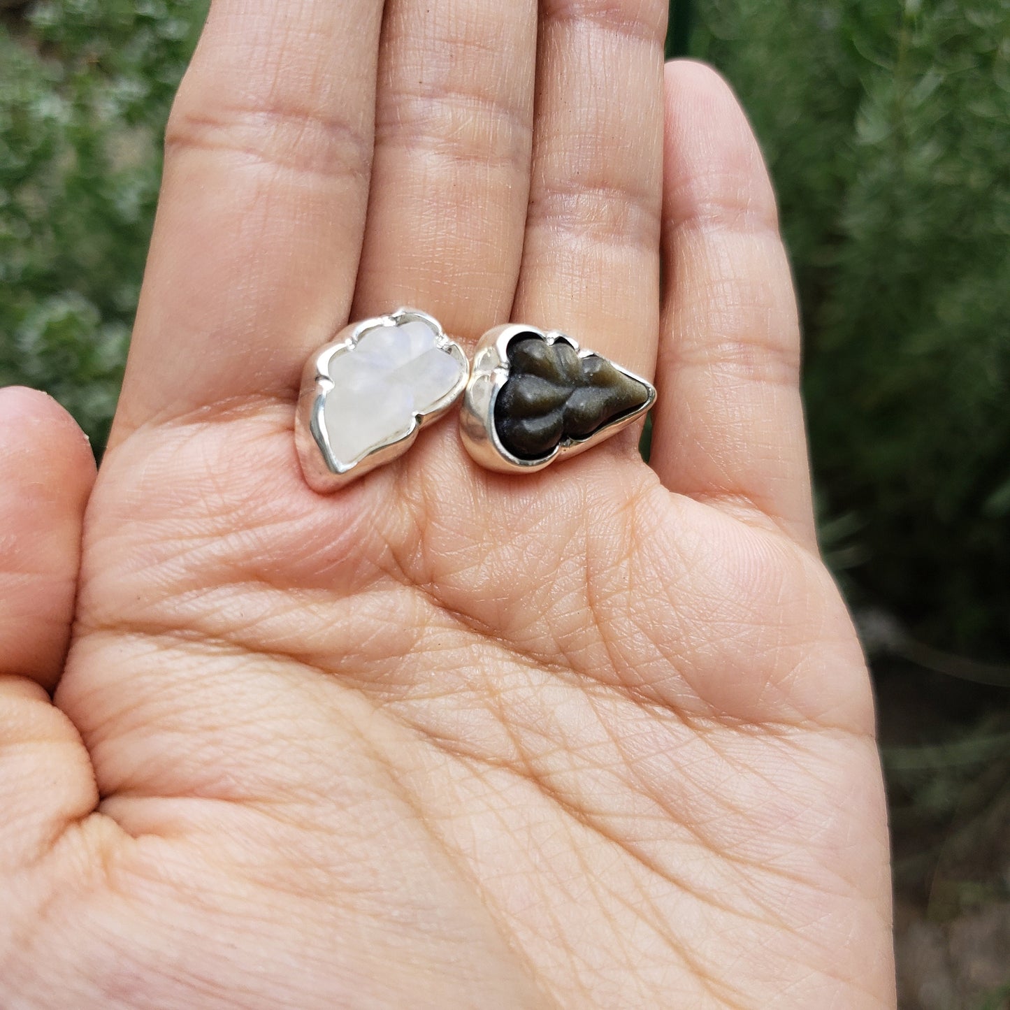 Moonstone and Obsidian Cloud earrings