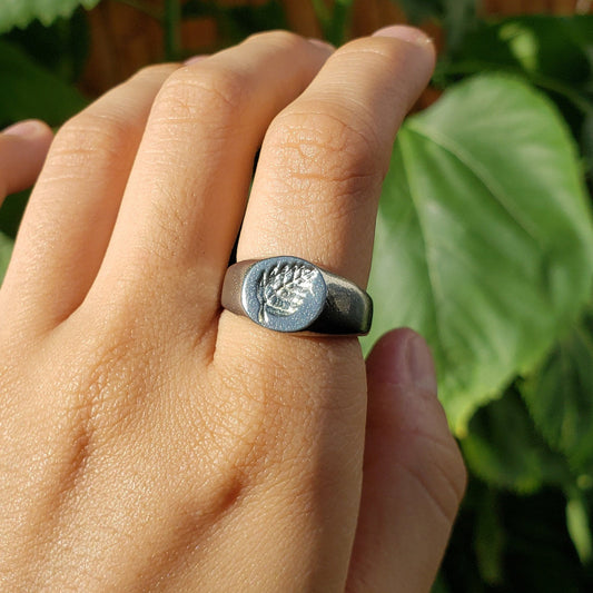 Birch leaf wax seal signet ring