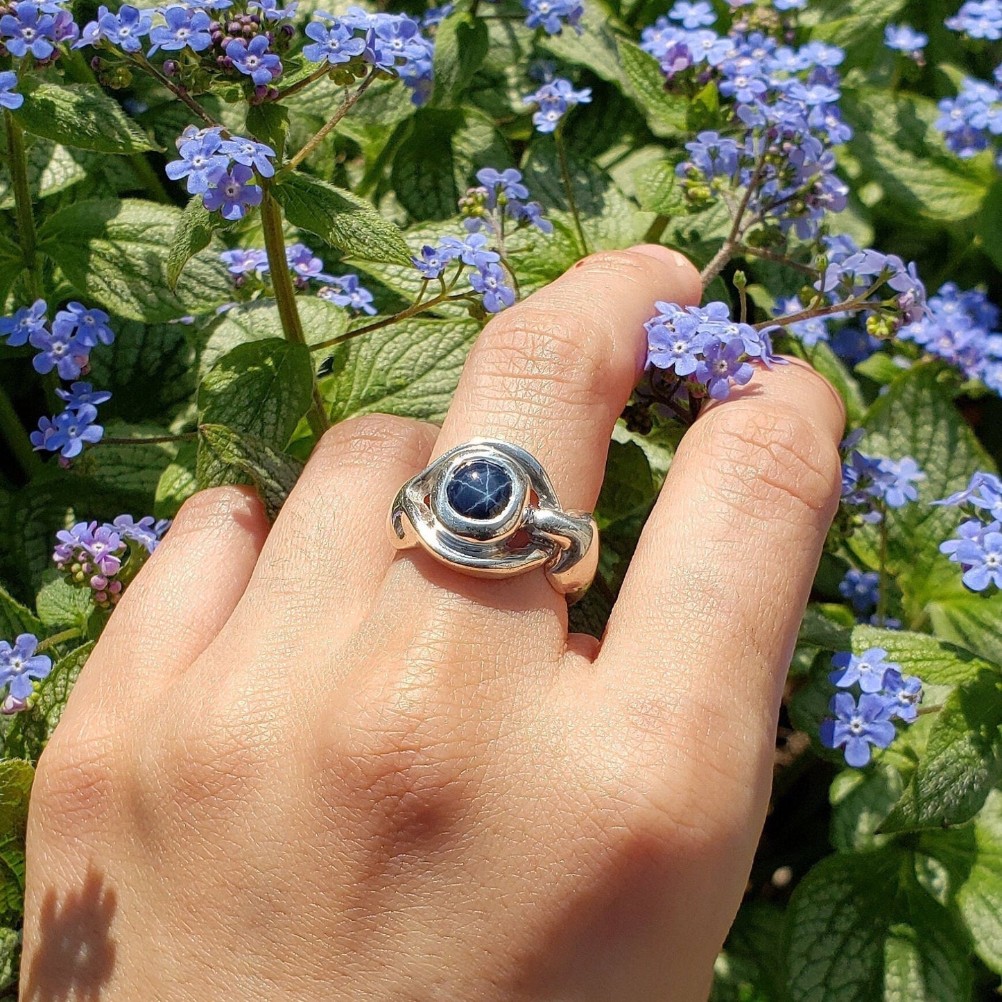 Star Sapphire sterling silver expose ring