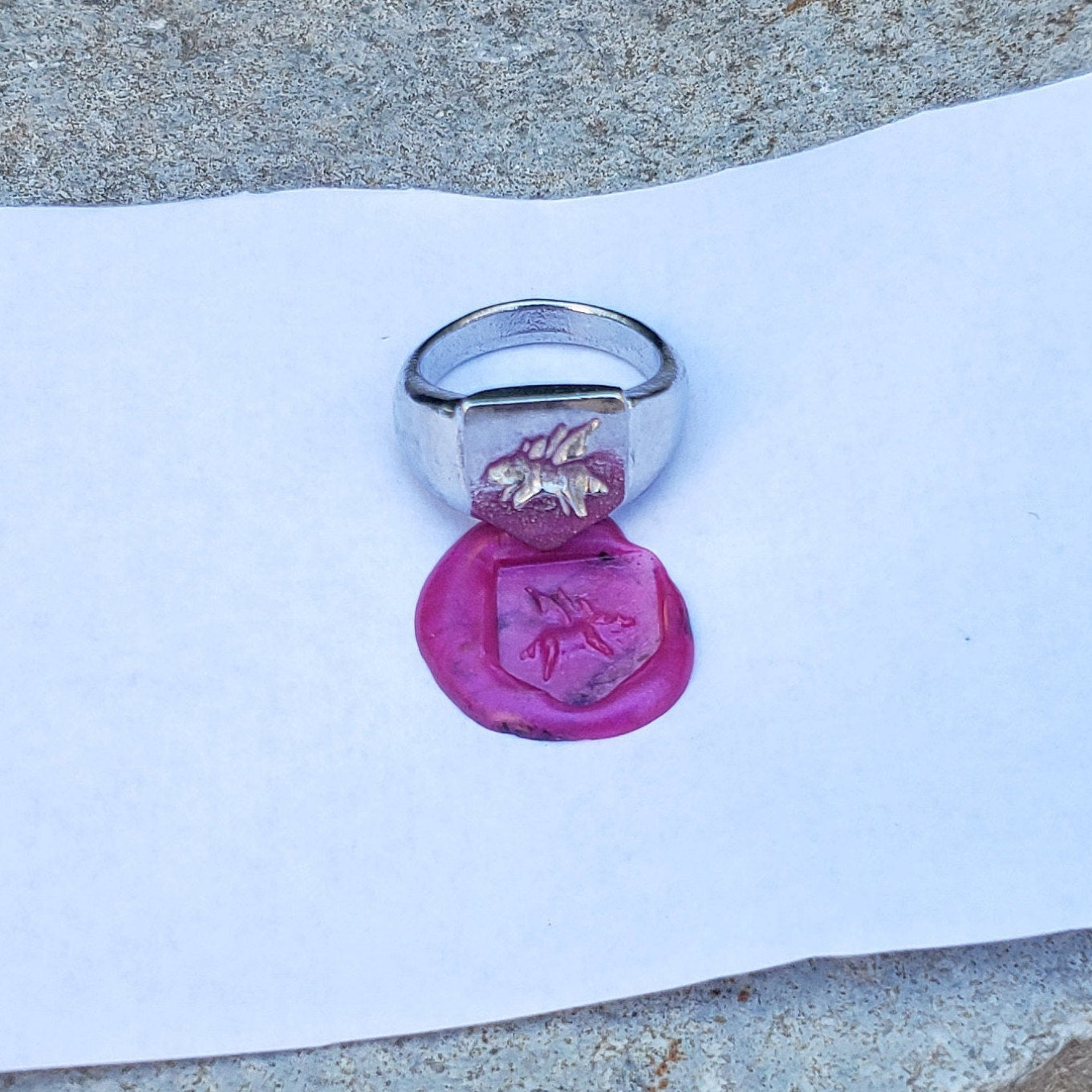 Flying pig wax seal signet ring