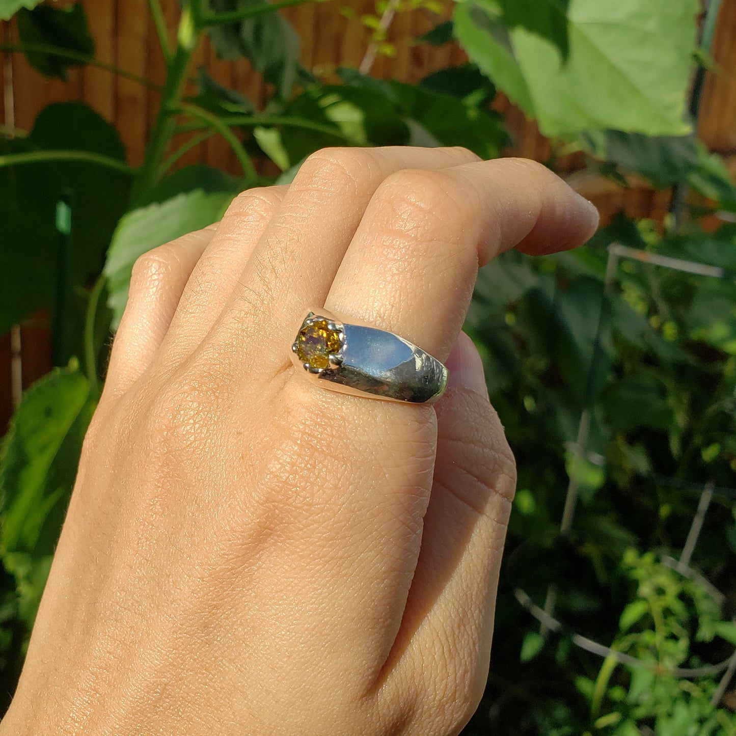 Pentagonal honey yellow mali garnet ring