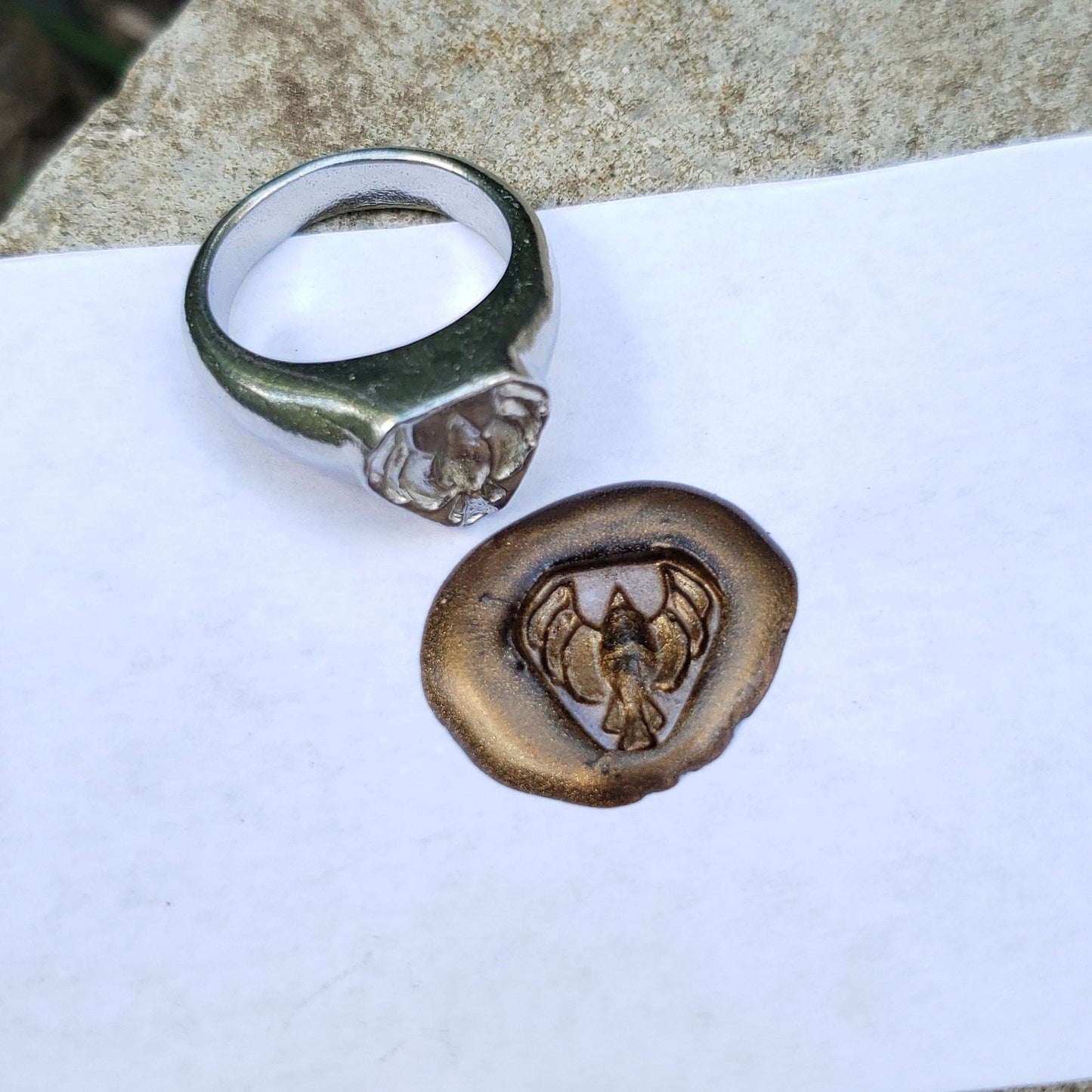 Rising phoenix wax seal signet ring