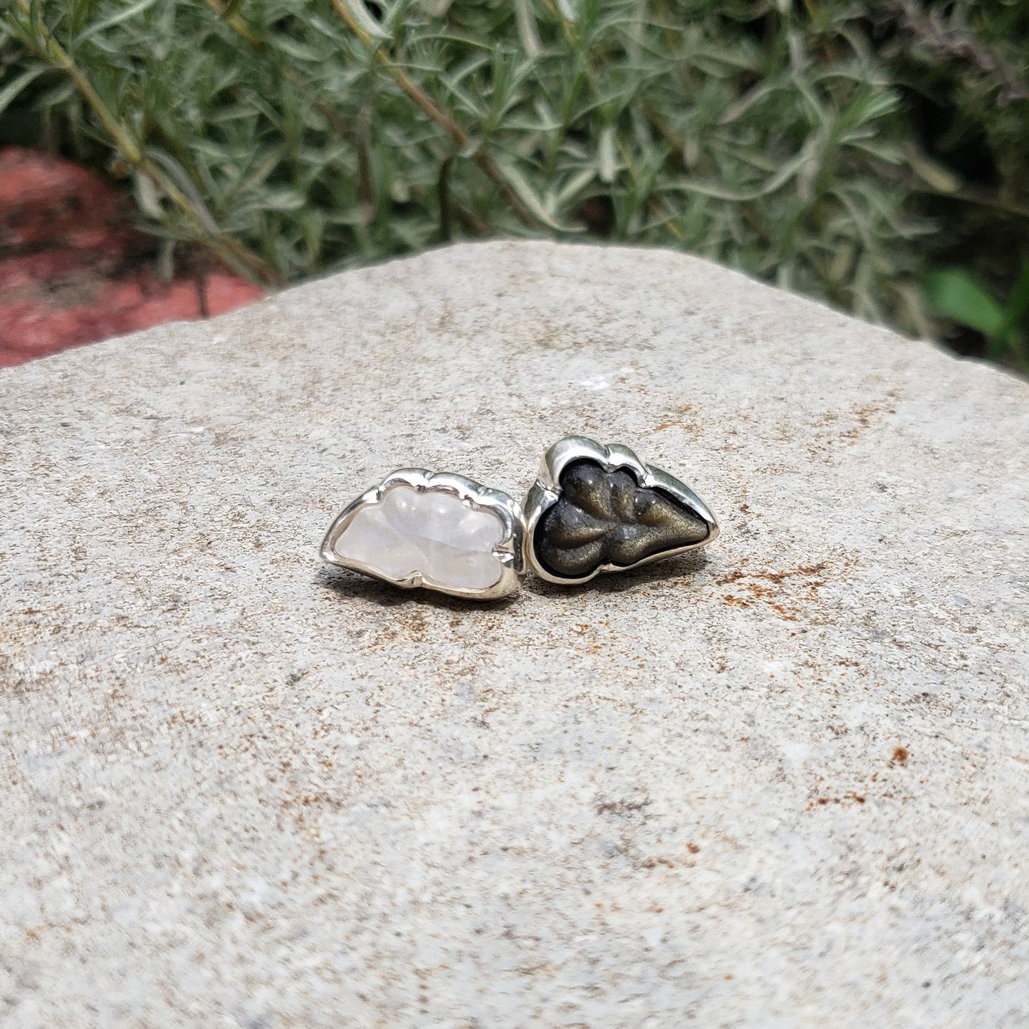 Moonstone and Obsidian Cloud earrings