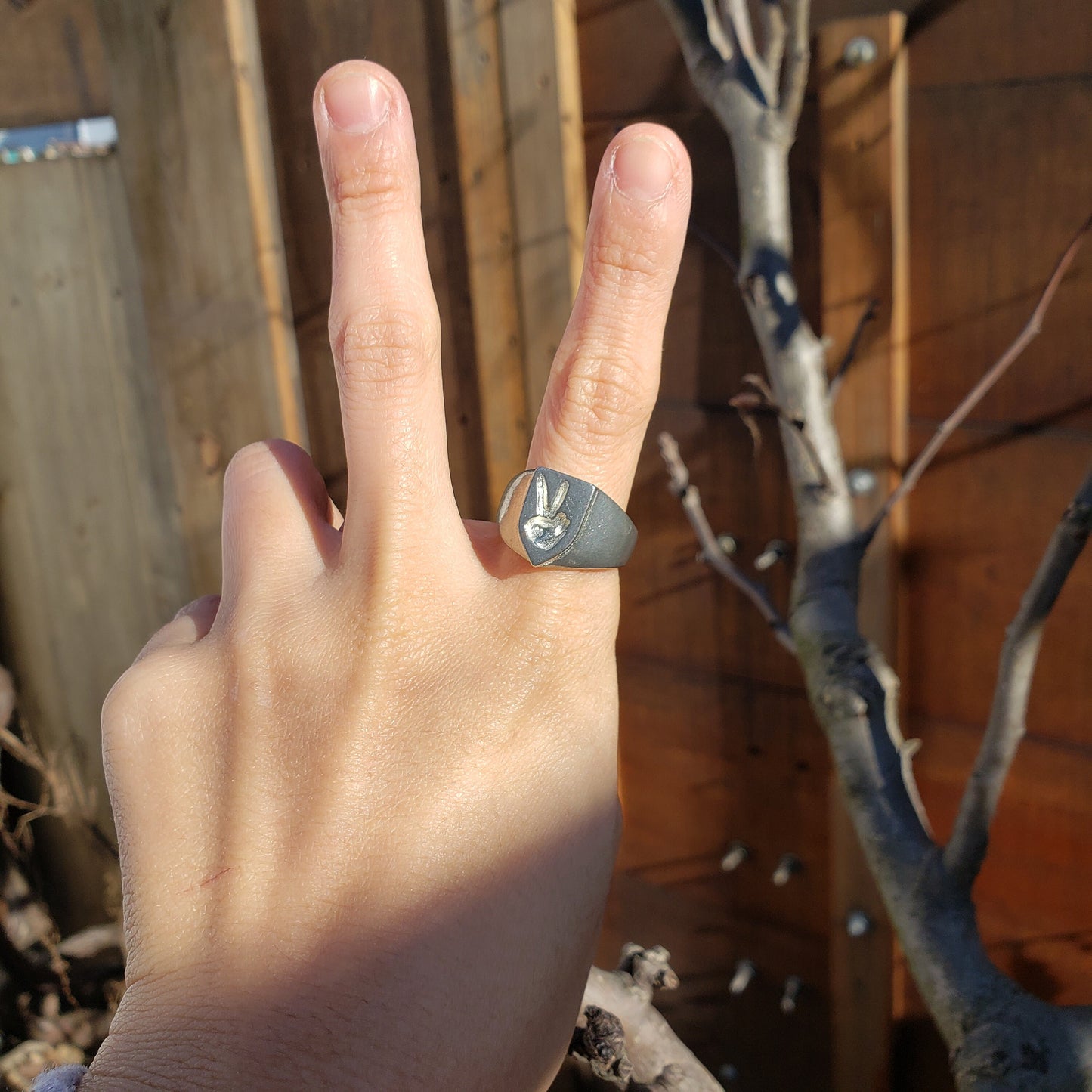 peace sign wax seal signet ring